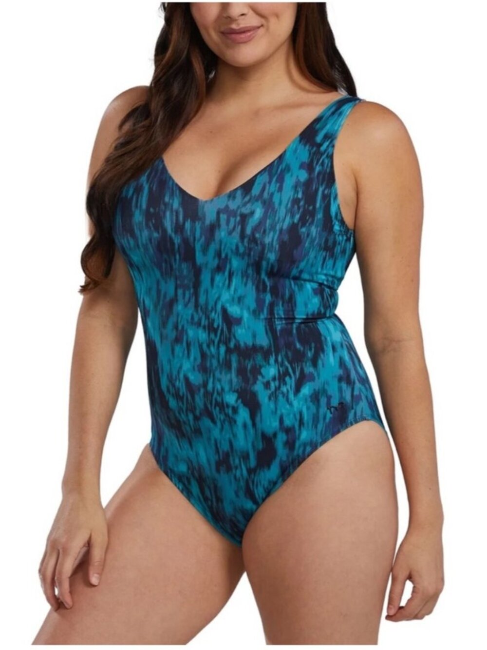 TYR Women's One Piece Swimsuit Blue Green Size-Medium V-Neck Full coverage